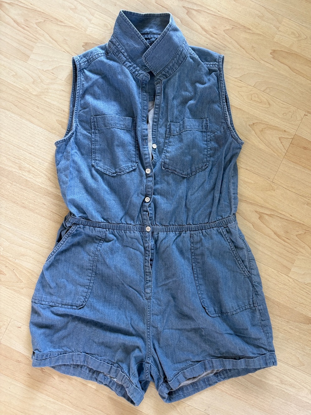 Pact Organic Denim Shorts Romper Sz M
